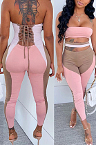 Pink Sexy Polyester Sleeveless Self Belted Backless Tube Jumpsuit BN9290-1