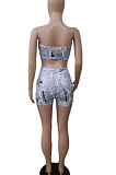 Euramerican Women Printing Strapless Bodycon Shorts Sets XT8838
