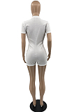 White Casual Pure Color Button Sexy Pit Bar Romper Shorts SYY8068-1