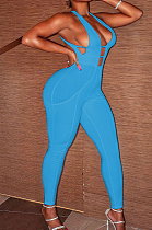 Blue Fashion Sexy Pit Bar Spliced Bodycon Jumpsuits LSZ91171-4