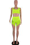 Fluorescent Green Fashion Sexy Tassel Slimsuits Two Piece KK8271
