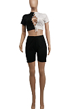 Black Casual Color Matching Top Bind Sports Sets SDE26126-1