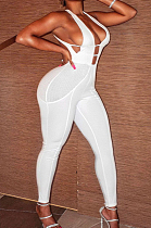 White Fashion Sexy Pit Bar Spliced Bodycon Jumpsuits LSZ91171-1