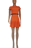 Orange Fashion Grakient Short Sleeve Pleated Dress SDE25122-1
