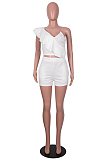 White Wave Edge Irregularity Sleeve Strapless Do Not Contain Belt Fashion Two Piece SZS8110-1