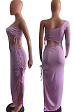 Light Purple Elegant Sexy Ruffle Drawsting Long Dress OMM1220-2