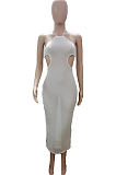 White Sexy Net Yarn Perspective Halter Neck Backless Long Dress SDE26125-1