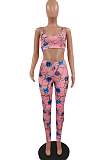 Pink Fashion Printing Sling Boob Tube Top Long Pants Two Piece NYZ6025-1