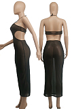 Black Sexy Net Yarn Perspective Halter Neck Backless Long Dress SDE26125-2