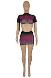Gradient Purple Sexy Net Yran Perspective Mini Skirts Sets SDE25121-2