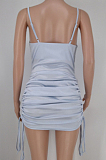 Cream White Condole Belt Package Buttocks Dress X9312-6