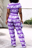 Purple Night Club Printing Short Sleeve Wide Leg Pant Sets X9315-3