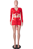Red Strapless Tie The Rope V Neck Sexy Fashion Three Piece SZS8063-1