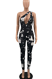 White Summer Hypotenuse Ink Painting Printing Bobycon Jumpsuits YC8025-2