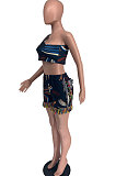 Blue Women Fashion Tassel One Shoulder Tops Shorts Sets XXR2160