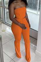 Orange Euramerican Sexy Tops Strapless Back With Zipper Long Pant Sets WY6820-2