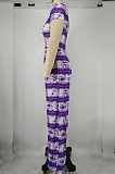 Purple Night Club Printing Short Sleeve Wide Leg Pant Sets X9315-3