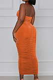 Orange Red Fashion Sexy Tops Hollow Out Strapless Fold Skirts Sets WY6819-5