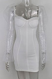 Women Sexy Strapless Spliced Mesh Sleeve Trendy Tight Mini Dress MS1279