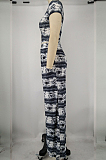 Blue Night Club Printing Short Sleeve Wide Leg Pant Sets X9315-2