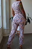 Blue Women Sleeveless Drawsting Casual Sports Pants Sets JZH8067