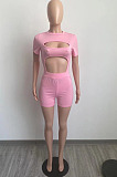 Pink Night Club Sexy Holow Out Shorts Two Piece FH168-3