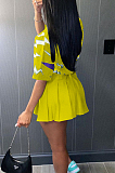 Yellow Print Loose Button Shirts Peleated Skirts Sets SZS8120-3