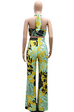 Green Milk Silk Printing Sleeveless Strapless Sexy Pants Sets YF9082-1