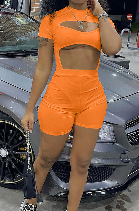 Orange Night Club Sexy Holow Out Shorts Two Piece FH168-2