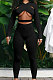 Black Women Pure Color Sexy Cross Hollow Out Sports Pants Sets GL6396-1