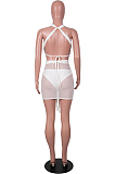 Dark Brown Hollow Out Strapless Hip Skirt Drawshing Swimsuits Bikini Three Piece SZS8130-3
