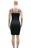 Black Hot Drilling Mid Waist Polyester Mesh Condole Belt Mini Dress YF9095-1
