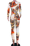 Orange Women Autumn Winter Sexy Hollow Out Bnadage Bodycon Jumpsuits JZH8070
