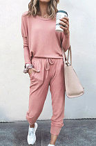 Pink Pure Color Long Sleeve T Shirt Long Pants Casual Sports Sets X9320-2