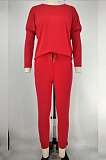 Red Pure Color Long Sleeve T Shirt Long Pants Casual Sports Sets X9320-3
