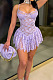 Light Purple Bud Silk Chest Holder Eyelash Fold Condole Belt Mini Dress QZ5291-3