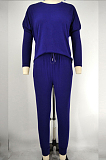 Navy Blue Pure Color Long Sleeve T Shirt Long Pants Casual Sports Sets X9320-6