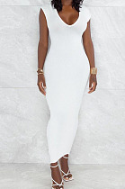 White Pure Color Fashion V Neck Backless Slit Zipper Bodycon Dress WY6825-1