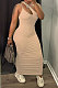 Apricot Women Side Shirred Detail One Shoulder Pure Color Long Dress AA5254-4