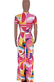 Pink Print T Shirt Wide Leg Pants Fashion Casual Two Piece SXS6060-1