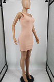Light Pink Women Sexy Pure Color Mid Waist Hip One Shoulder Mini Dress YM207-1