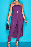 Purple Pure Color Strapless Cloak Long Pants Two Piece C3059-2