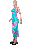 Purple Digital Print Zipper Deep V Fashion Sexy Long Dress SZS8135-2