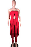 Red Pure Color Strapless Cloak Long Pants Two Piece C3059-1