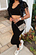 Black Ribber U Neck Pure Color Short Sleeve Long Pants Two Piece TZ1310-1