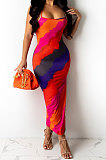 Orange Women Club Sexy Printing Backless Long Dress KA7182-1