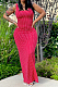 Red Pure Color U Neck Slim Fitting Tank Long Dress WY6824-2
