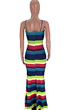 Colorful Stripe Condole Belt Fashion Sexy Bobycon Dress SXS6063