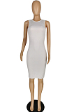 White Pure Color High Elastic Casual Fashion Sleeveless Dress YYZ754-2