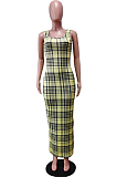 Yellow Print U Neck Slim Fitting Tank Long Dress WY6824-4